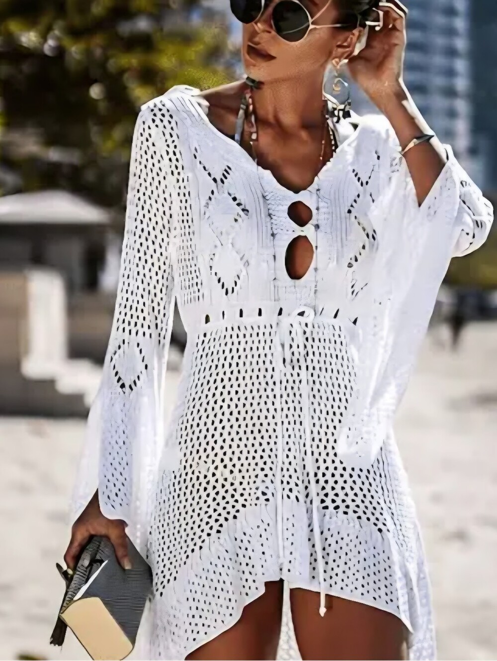White Crochet Knit Swim Coverup Small